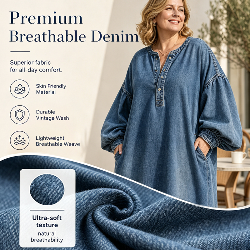 ⌛Limited-Time Offer-Women's Long Lantern Sleeve Maxi Denim Dress