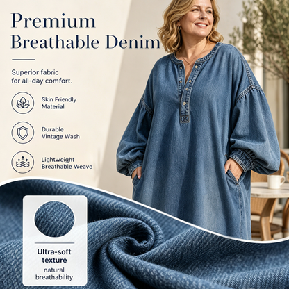 ⌛Limited-Time Offer-Women's Long Lantern Sleeve Maxi Denim Dress