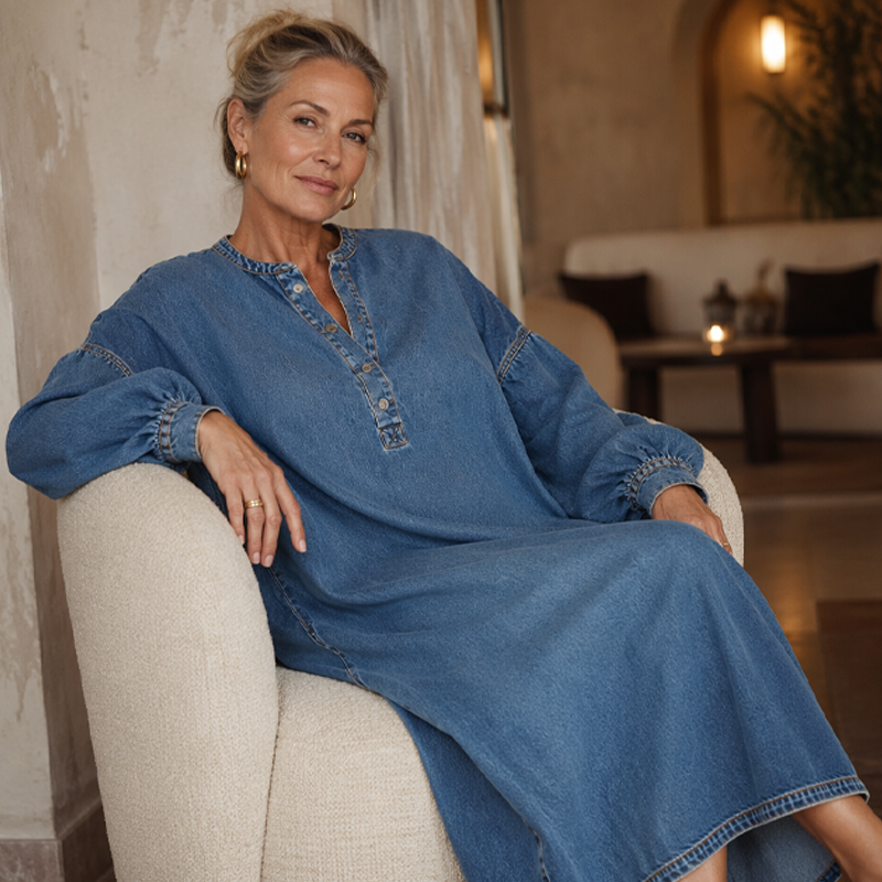 ⌛Limited-Time Offer-Women's Long Lantern Sleeve Maxi Denim Dress