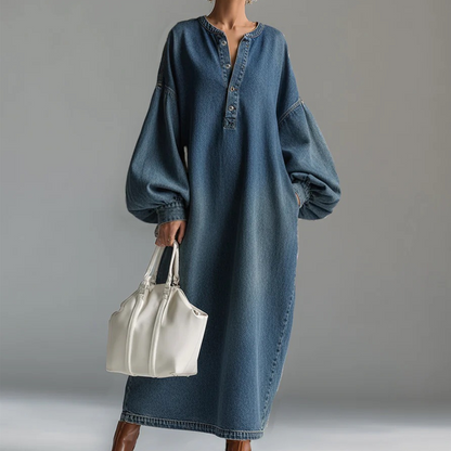 ⌛Limited-Time Offer-Women's Long Lantern Sleeve Maxi Denim Dress
