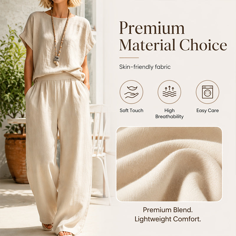 Women's Short Sleeve Top & Wide-Leg Pants Set