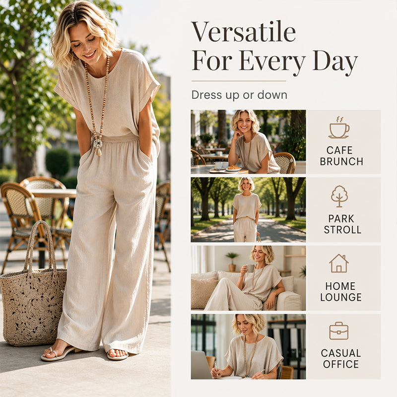 Women's Short Sleeve Top & Wide-Leg Pants Set