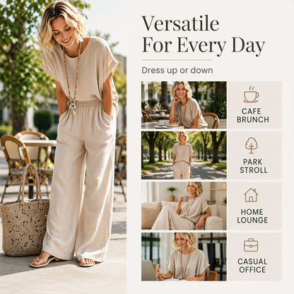 Women's Short Sleeve Top & Wide-Leg Pants Set