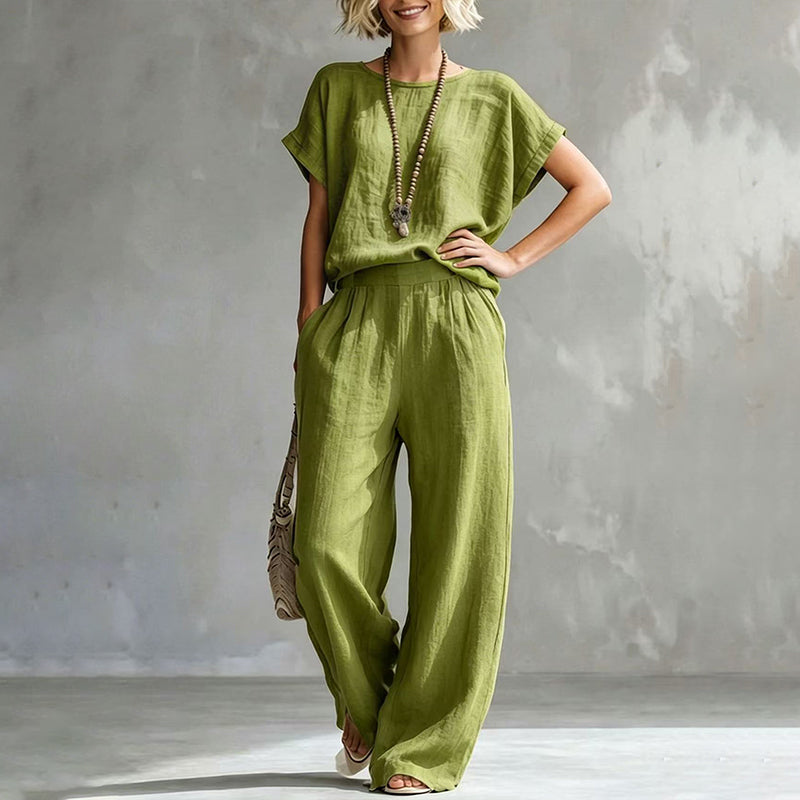 Women's Short Sleeve Top & Wide-Leg Pants Set