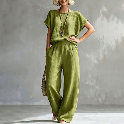 Women's Short Sleeve Top & Wide-Leg Pants Set
