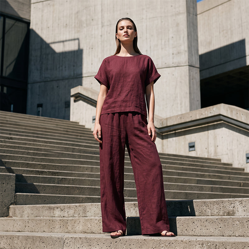 Women's Short Sleeve Top & Wide-Leg Pants Set
