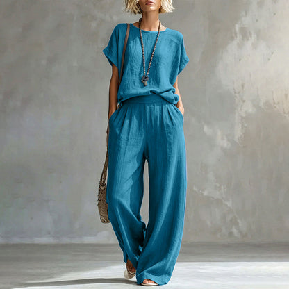 Women's Short Sleeve Top & Wide-Leg Pants Set