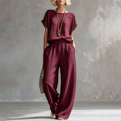 Women's Short Sleeve Top & Wide-Leg Pants Set