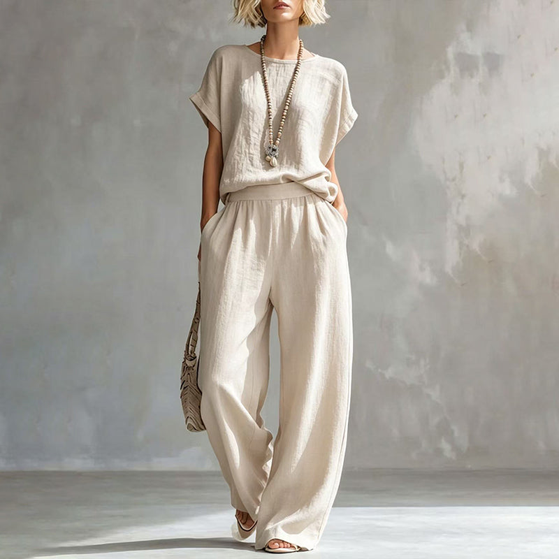 Women's Short Sleeve Top & Wide-Leg Pants Set