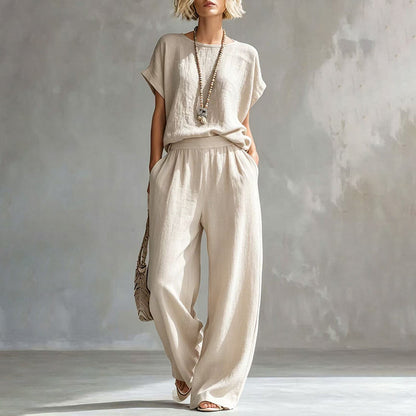 Women's Short Sleeve Top & Wide-Leg Pants Set