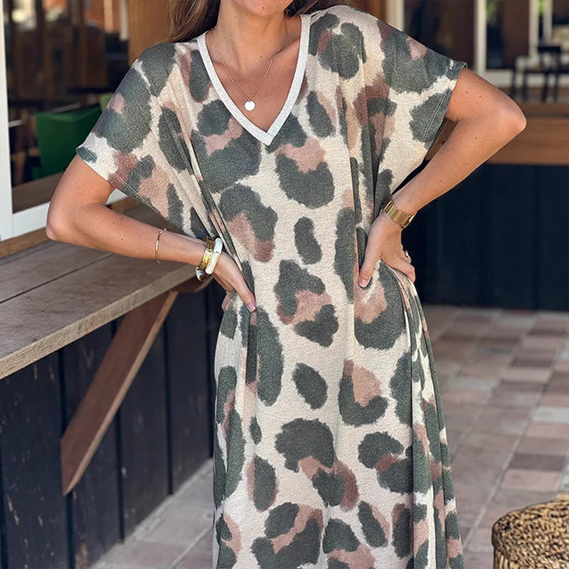 Women's Casual V-Neck Leopard Print Dress
