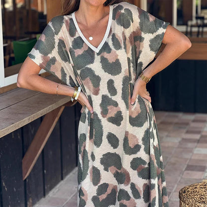 Women's Casual V-Neck Leopard Print Dress