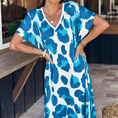 Women's Casual V-Neck Leopard Print Dress