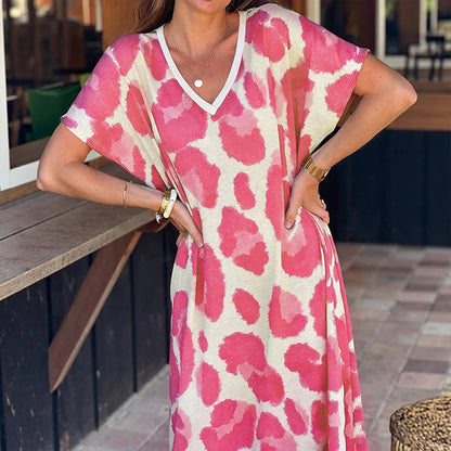 Women's Casual V-Neck Leopard Print Dress