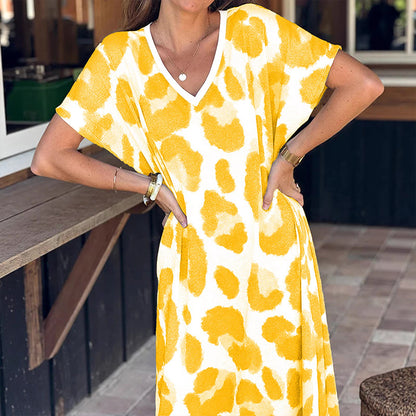 Women's Casual V-Neck Leopard Print Dress