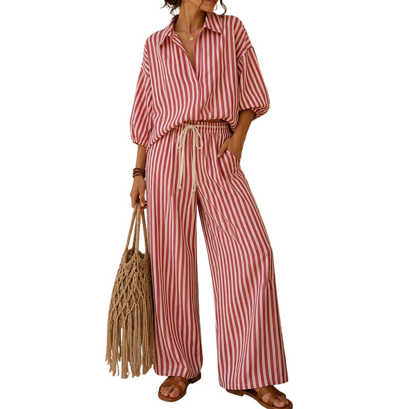 Women's Casual Striped Two-Piece Set