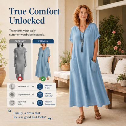 Women's V Neck Loose Vacation Maxi Dress