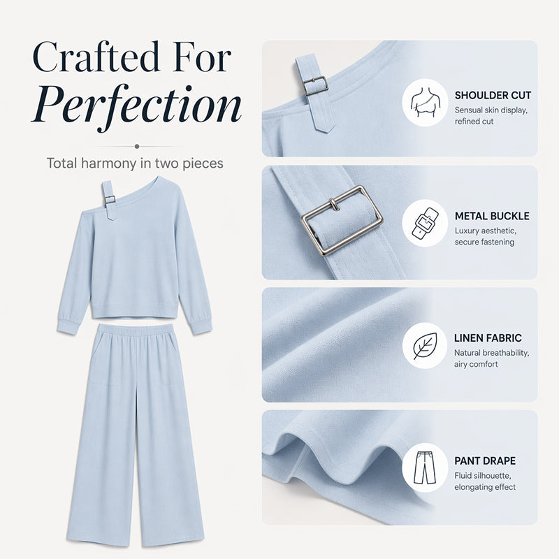 ✨New Arrivals & Special Offers-Women's Elegant One-Shoulder Top & Wide-Leg Pants Set