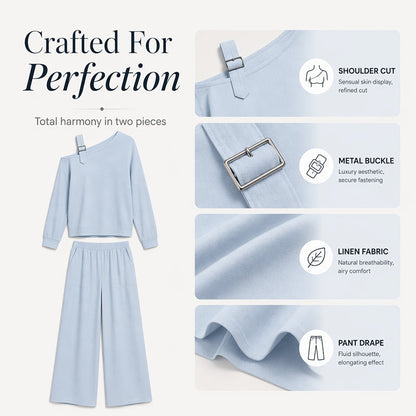 ✨New Arrivals & Special Offers-Women's Elegant One-Shoulder Top & Wide-Leg Pants Set