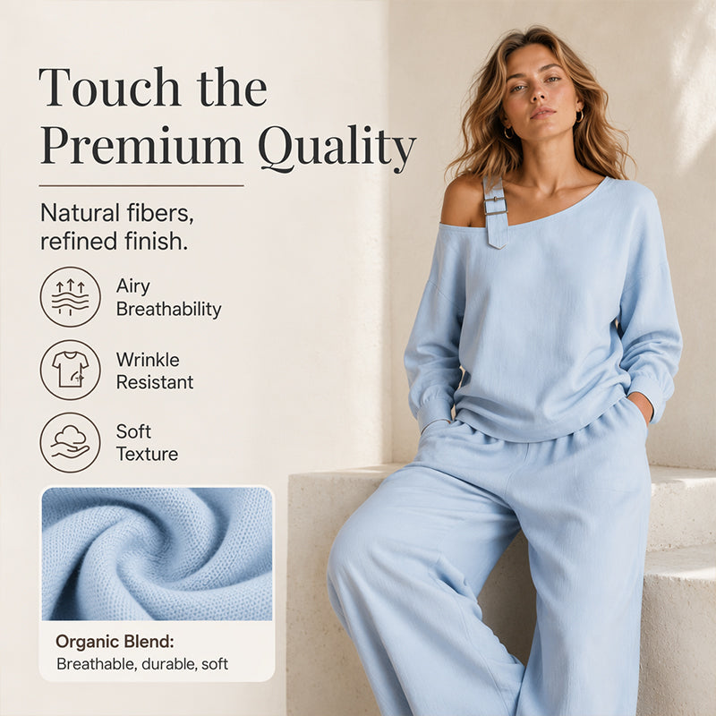 ✨New Arrivals & Special Offers-Women's Elegant One-Shoulder Top & Wide-Leg Pants Set