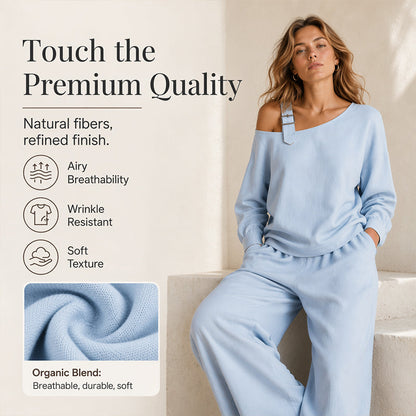 ✨New Arrivals & Special Offers-Women's Elegant One-Shoulder Top & Wide-Leg Pants Set