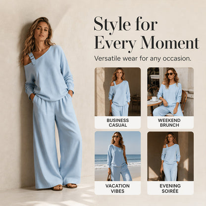 ✨New Arrivals & Special Offers-Women's Elegant One-Shoulder Top & Wide-Leg Pants Set