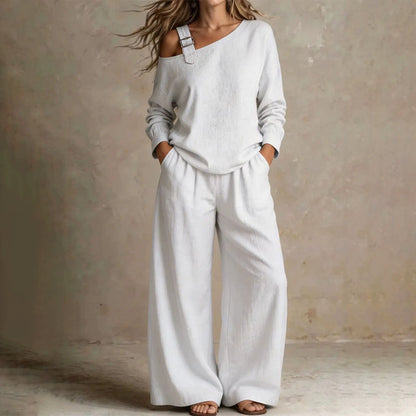 ✨New Arrivals & Special Offers-Women's Elegant One-Shoulder Top & Wide-Leg Pants Set