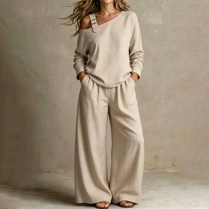 ✨New Arrivals & Special Offers-Women's Elegant One-Shoulder Top & Wide-Leg Pants Set