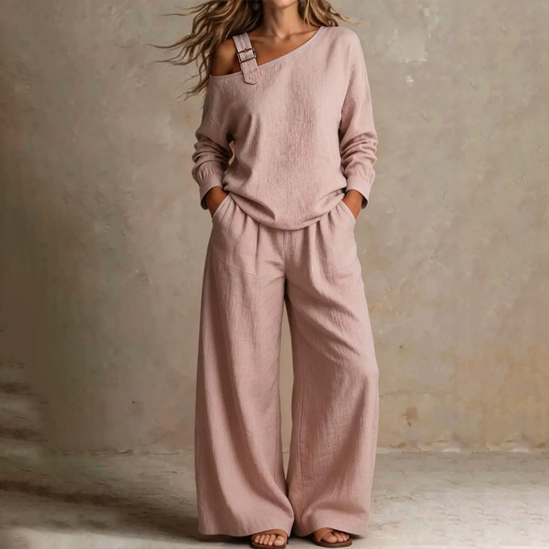 ✨New Arrivals & Special Offers-Women's Elegant One-Shoulder Top & Wide-Leg Pants Set