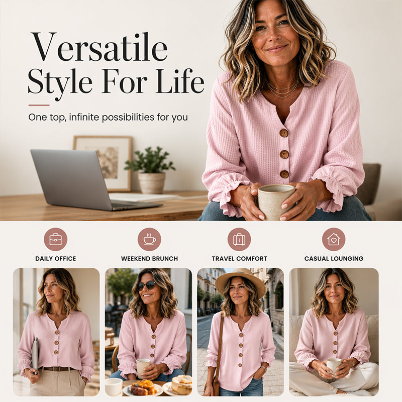 ⌛New Arrivals & Special Offers-Women's Waffle Knit Long Sleeve Top