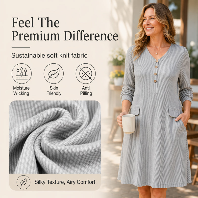 Women's V-Neck Vertical Stripe Knit Dress