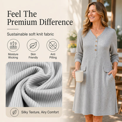 Women's V-Neck Vertical Stripe Knit Dress