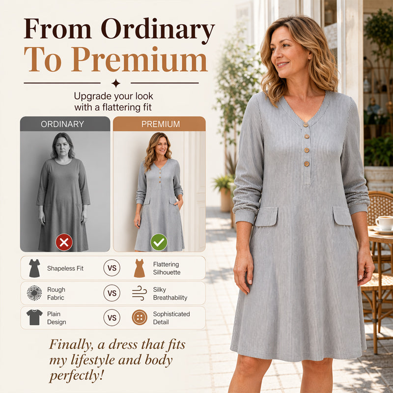 Women's V-Neck Vertical Stripe Knit Dress