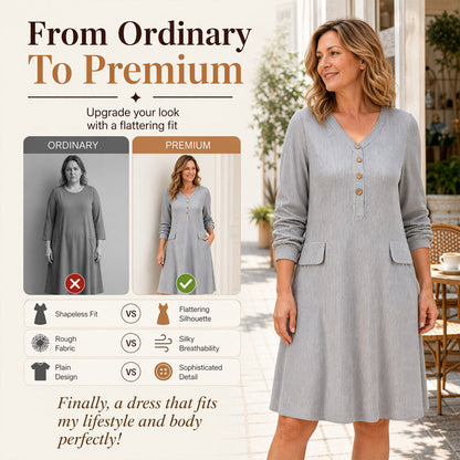 Women's V-Neck Vertical Stripe Knit Dress