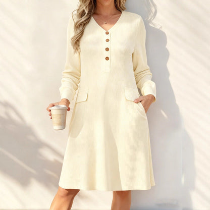 Women's V-Neck Vertical Stripe Knit Dress