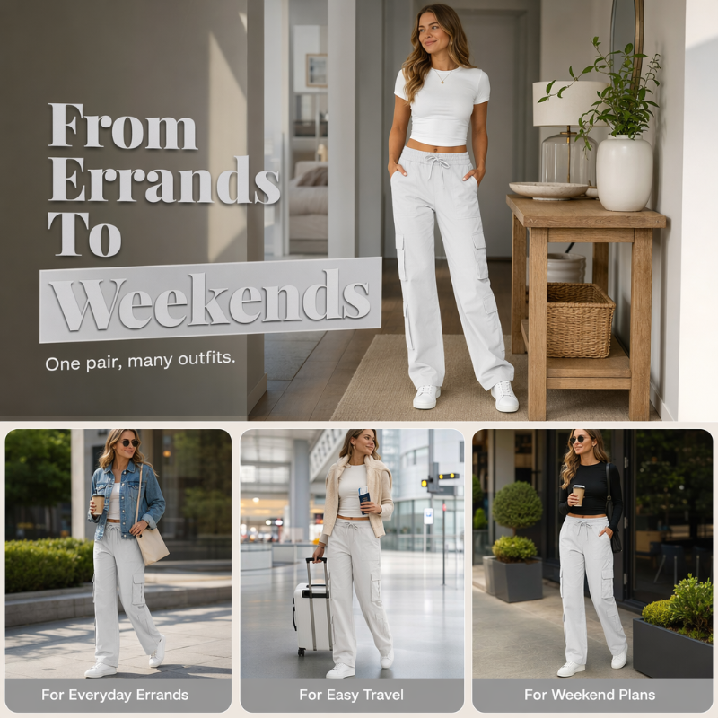 💥New Arrivals & Special Offers-Women's Casual Multi-Pocket Elastic Waistband Cargo Pants