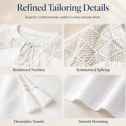 👚 Women's V-Neck Hollow Out Sleeve Top — Lightweight Lace Trim Blouse with Flattering V-Neckline