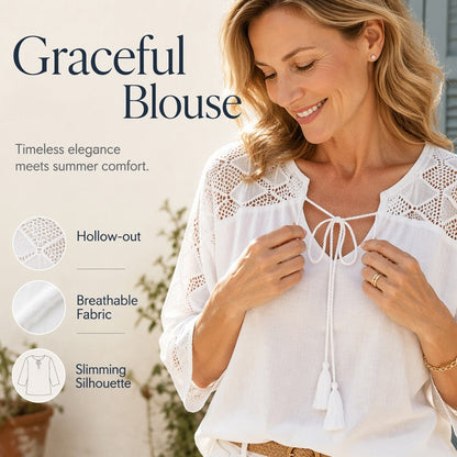 👚 Women's V-Neck Hollow Out Sleeve Top — Lightweight Lace Trim Blouse with Flattering V-Neckline