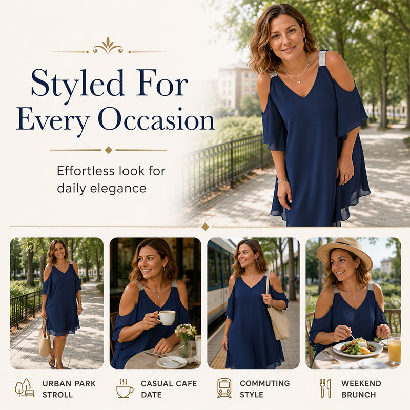 ⏳Limited-time 50% off⏰Women's Summer Cold Shoulder Chiffon Dress💎👗