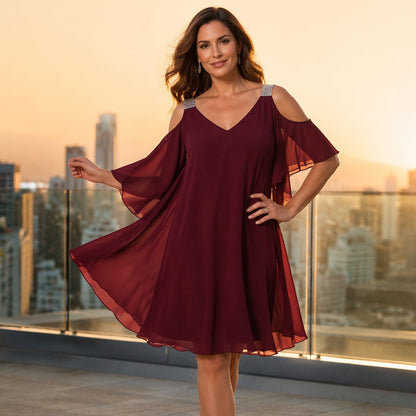 ⏳Limited-time 50% off⏰Women's Summer Cold Shoulder Chiffon Dress💎👗