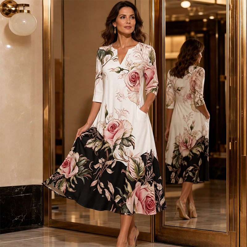 Women's Casual V-Neck Printed Dress
