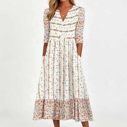Women's Casual V-Neck Printed Dress