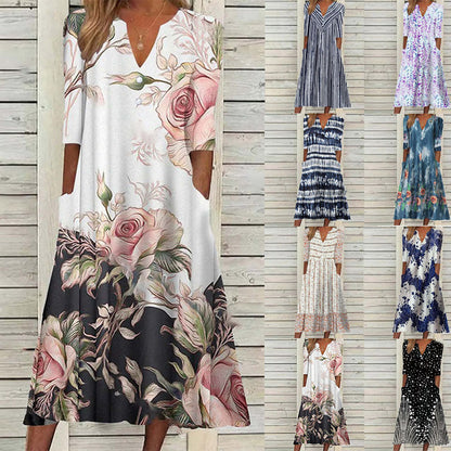 Women's Casual V-Neck Printed Dress