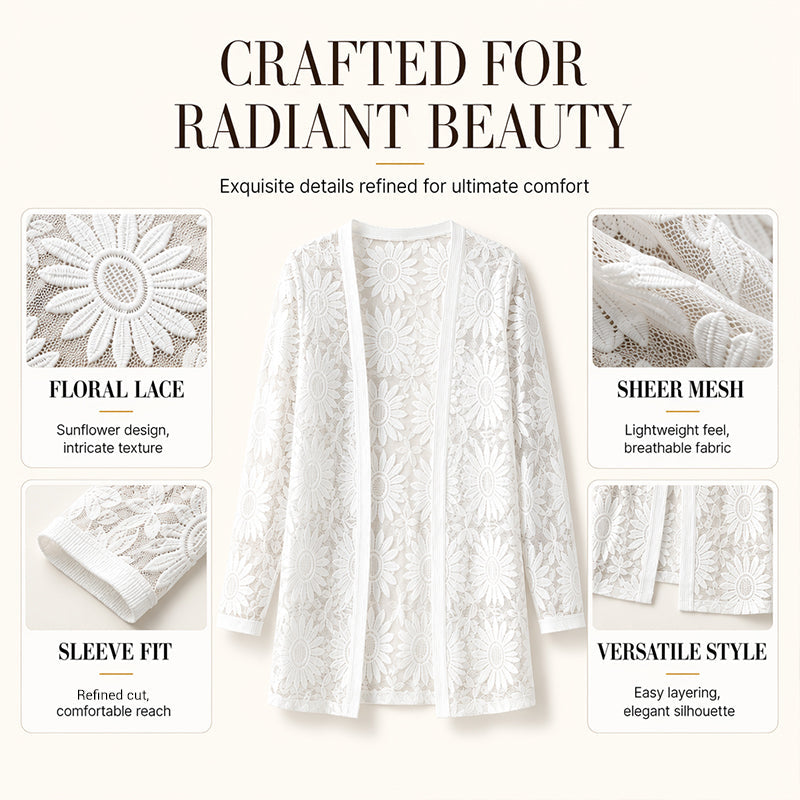 ⌛Limited-Time Offer-Women's Long Sleeve Sunflower Lace Mesh Cardigan