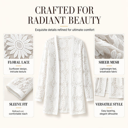 ⌛Limited-Time Offer-Women's Long Sleeve Sunflower Lace Mesh Cardigan