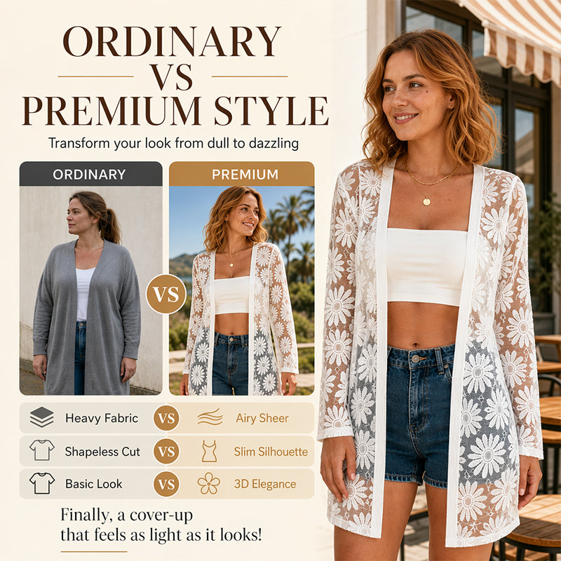 ⌛Limited-Time Offer-Women's Long Sleeve Sunflower Lace Mesh Cardigan