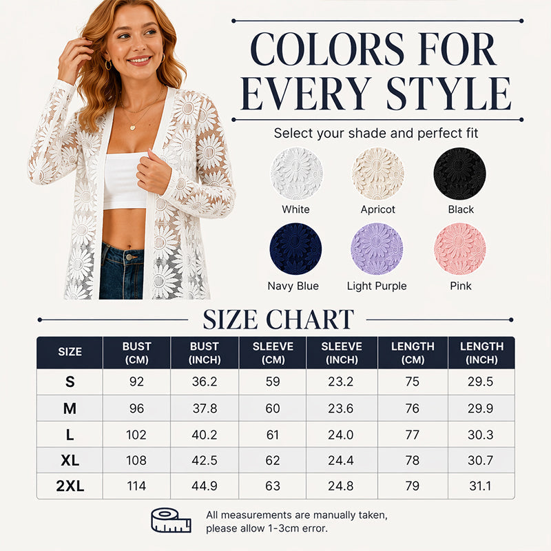 ⌛Limited-Time Offer-Women's Long Sleeve Sunflower Lace Mesh Cardigan