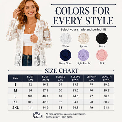 ⌛Limited-Time Offer-Women's Long Sleeve Sunflower Lace Mesh Cardigan