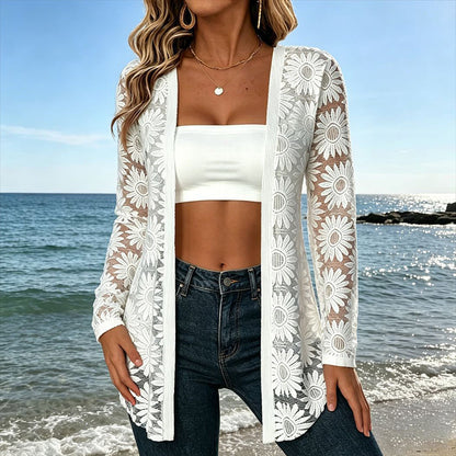 ⌛Limited-Time Offer-Women's Long Sleeve Sunflower Lace Mesh Cardigan