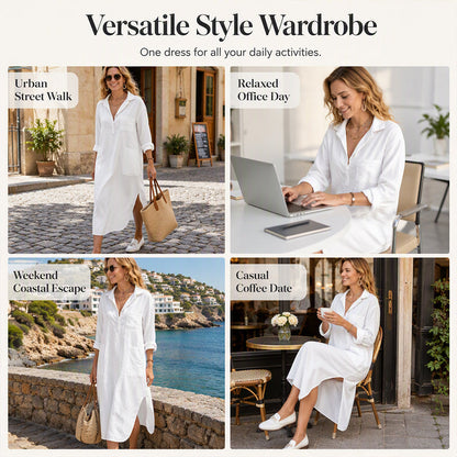 Women's Casual Loose Fit Maxi Shirt Dress